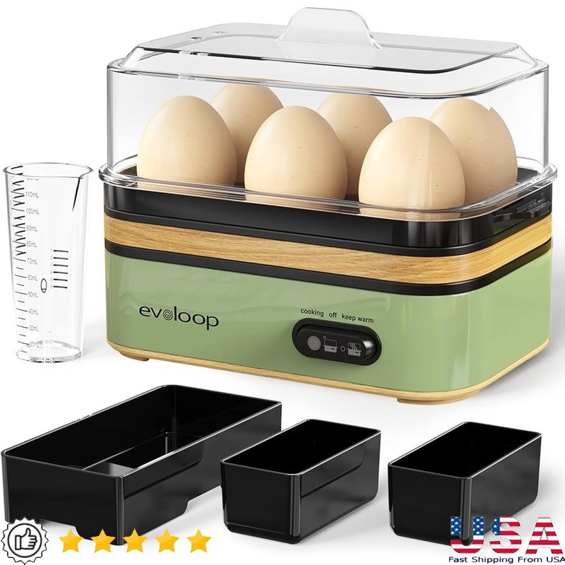 Multi Functional Egg Cooker 6 Egg Capacity Easy Clean Rapid Cooking Poached Eggs