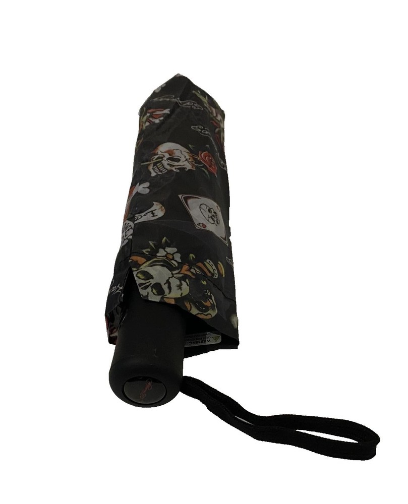 Ed Hardy Compact Umbrella Auto Open Auto Close Skull Heart Roses Graphics