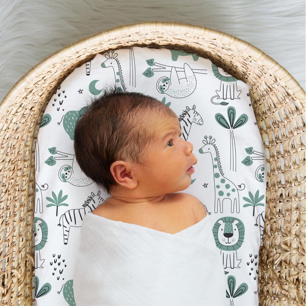 The Peanutshell Fitted Bassinet Sheets Set, Universal Fit for Bassinet, Green