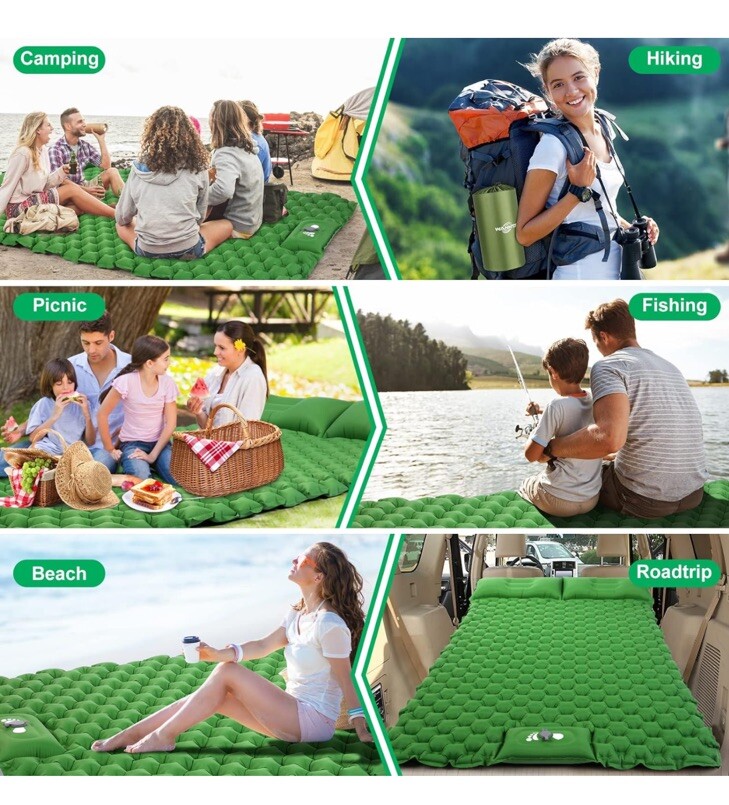 WANNTS Sleeping Pad Ultralight Inflatable Double Sleeping for Camping, Green