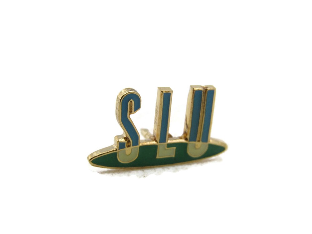 SLU Lettered Pin Green Blue White & Gold Tone