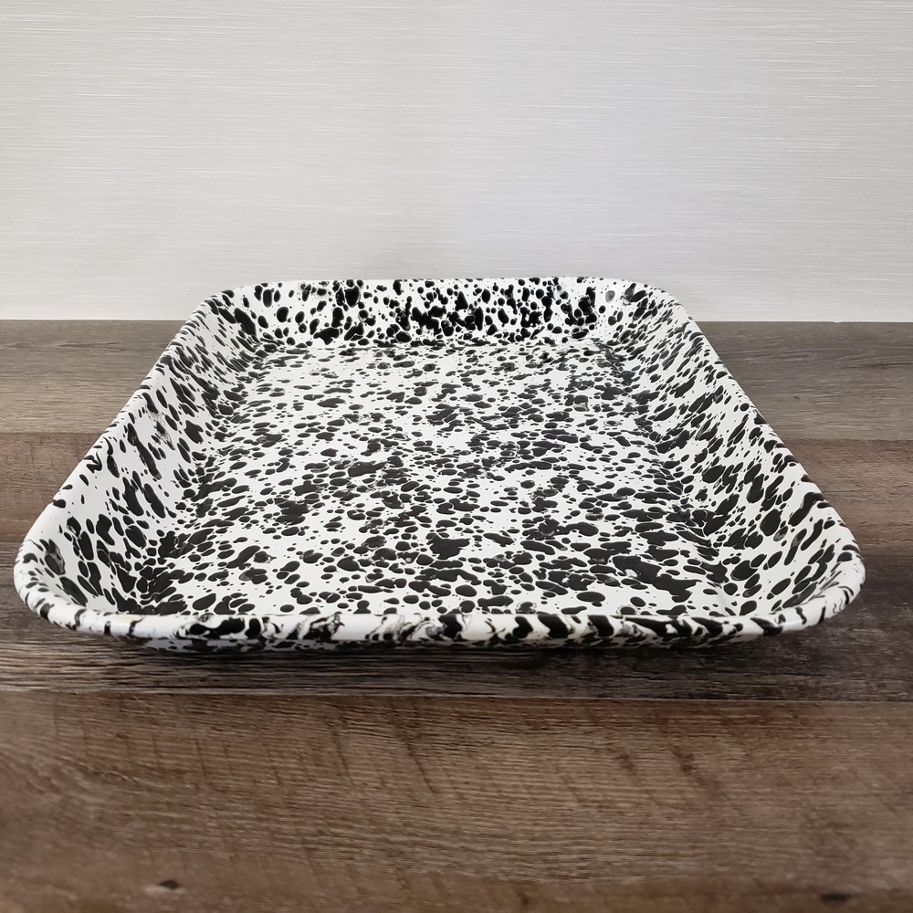 Crow Canyon Enamelware Medium Rectangular Tray Baking Pan Black & White Splatter