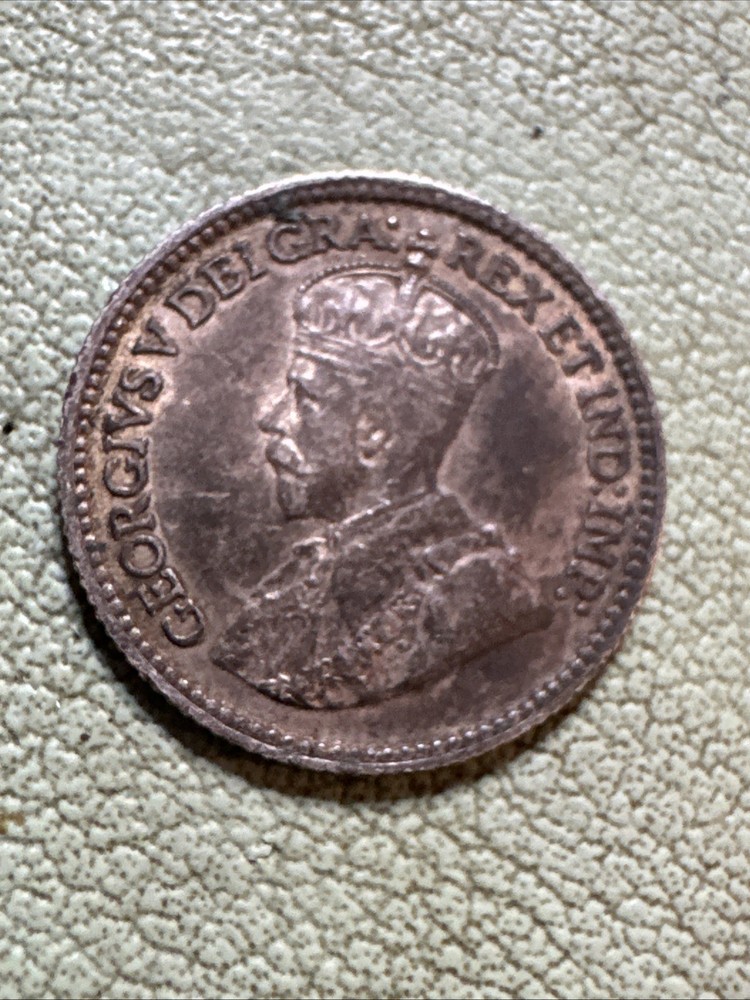 1914 Canada Silver Five Cents - Toned - Solid AU George V