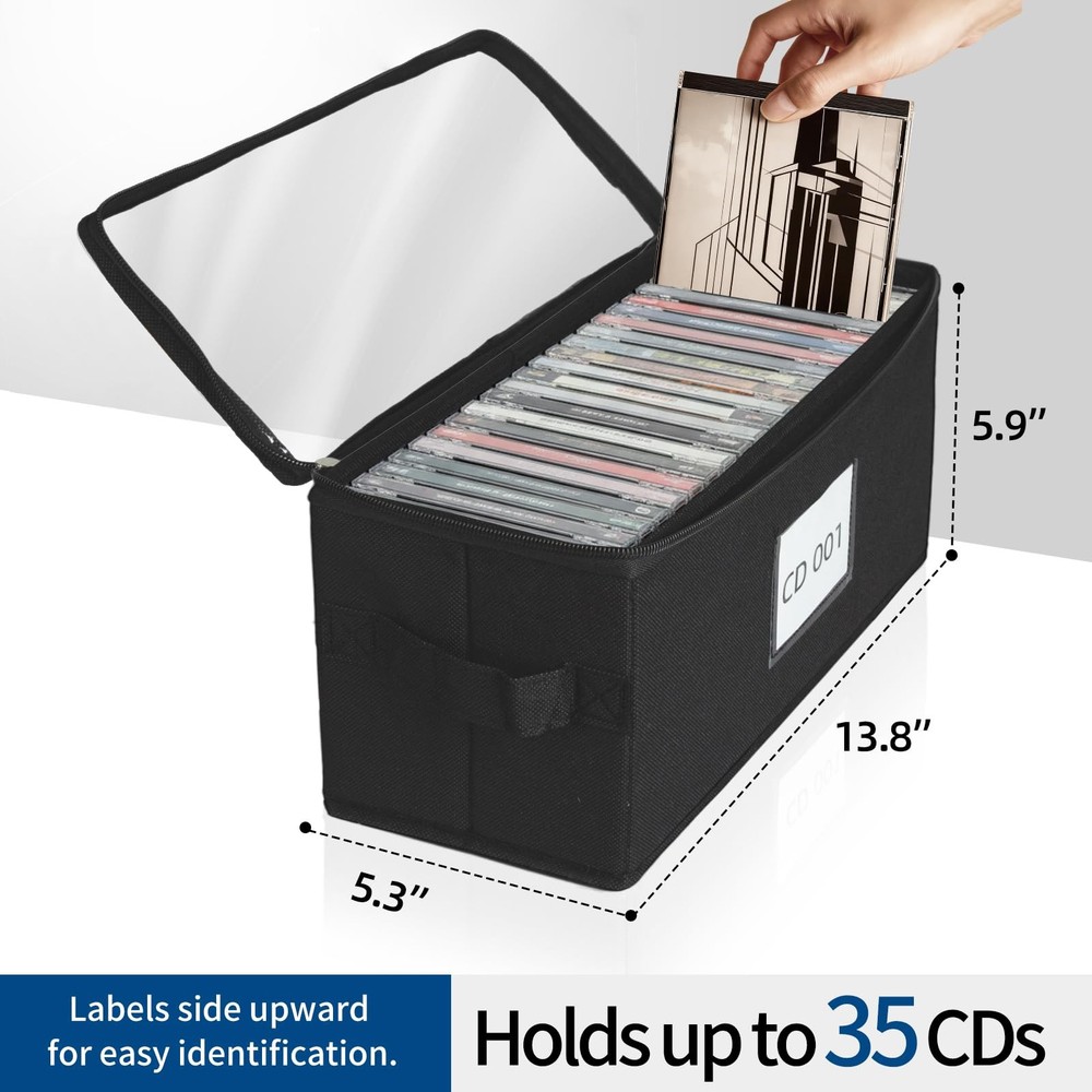 ComfortKeeper 4 Pack Fabric CD Storage Box with Clear Standard-4 Pack, Black
