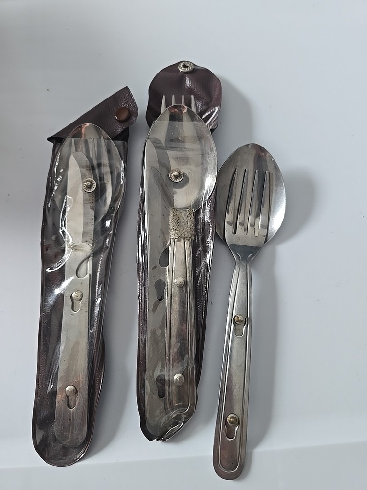 Lot 3 Vtg JAPAN Camping Silverware Interlocking Nesting Flatware Sets
