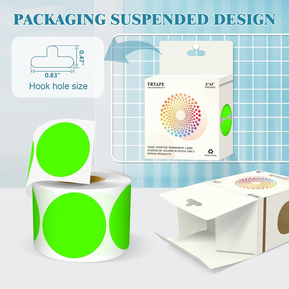 2 Inch Round Color Coding Labels (500 Count) - Fluorescent Green Dot Stickers...