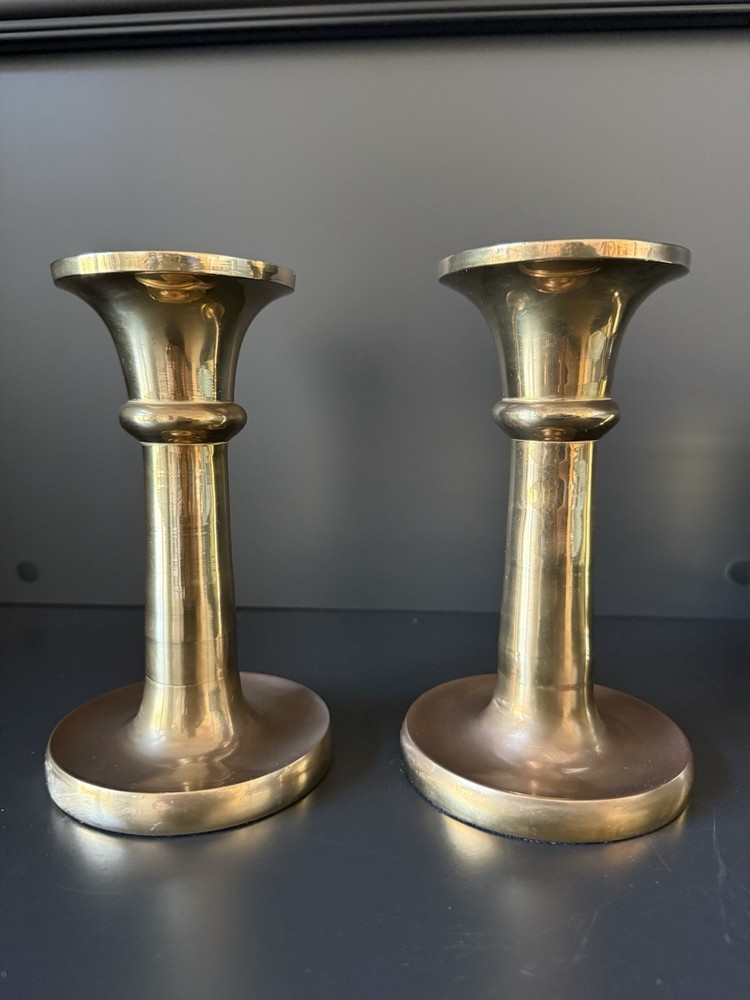Vintage Solid Brass Candlesticks Pair RIH 7” Taper Candle Holders