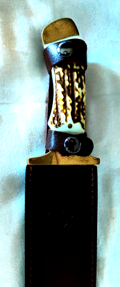 Lrg BOWIE KNIFE with Leather Sheath / 8.5 SHARP BLADE / 14" Full / Bone Handle