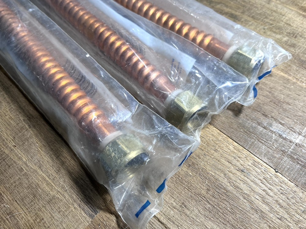 3 PLUMB SHOP WATER HEATER CONNECTORS 3/4" FPT x 24" COPPER BRASS CORRUGATED FLEX