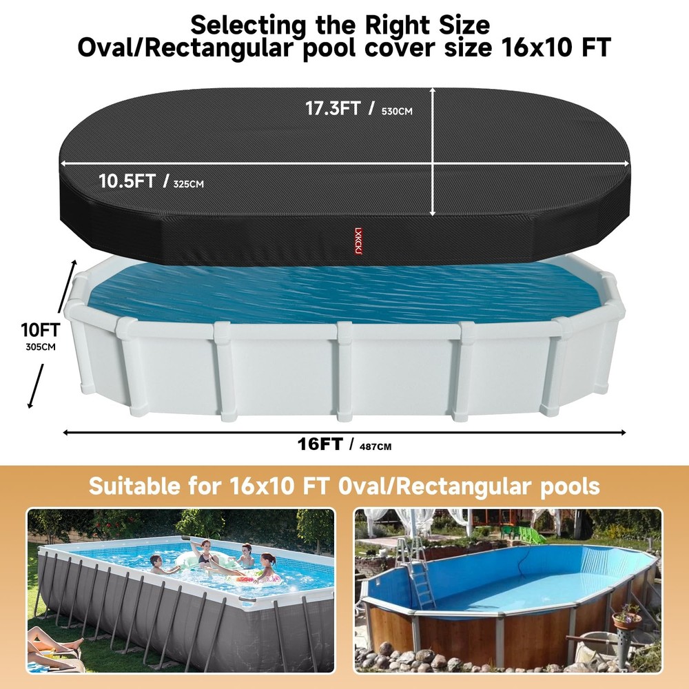 10x16 FT Rectangular Pool Cover for Above Ground Pool, Solar Oval Pool Cover ...