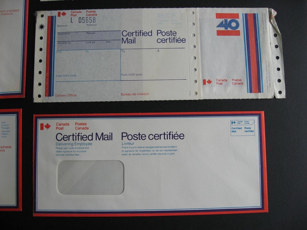 Canada Certified Mail forms, envelopes unused 8 different interesting group here