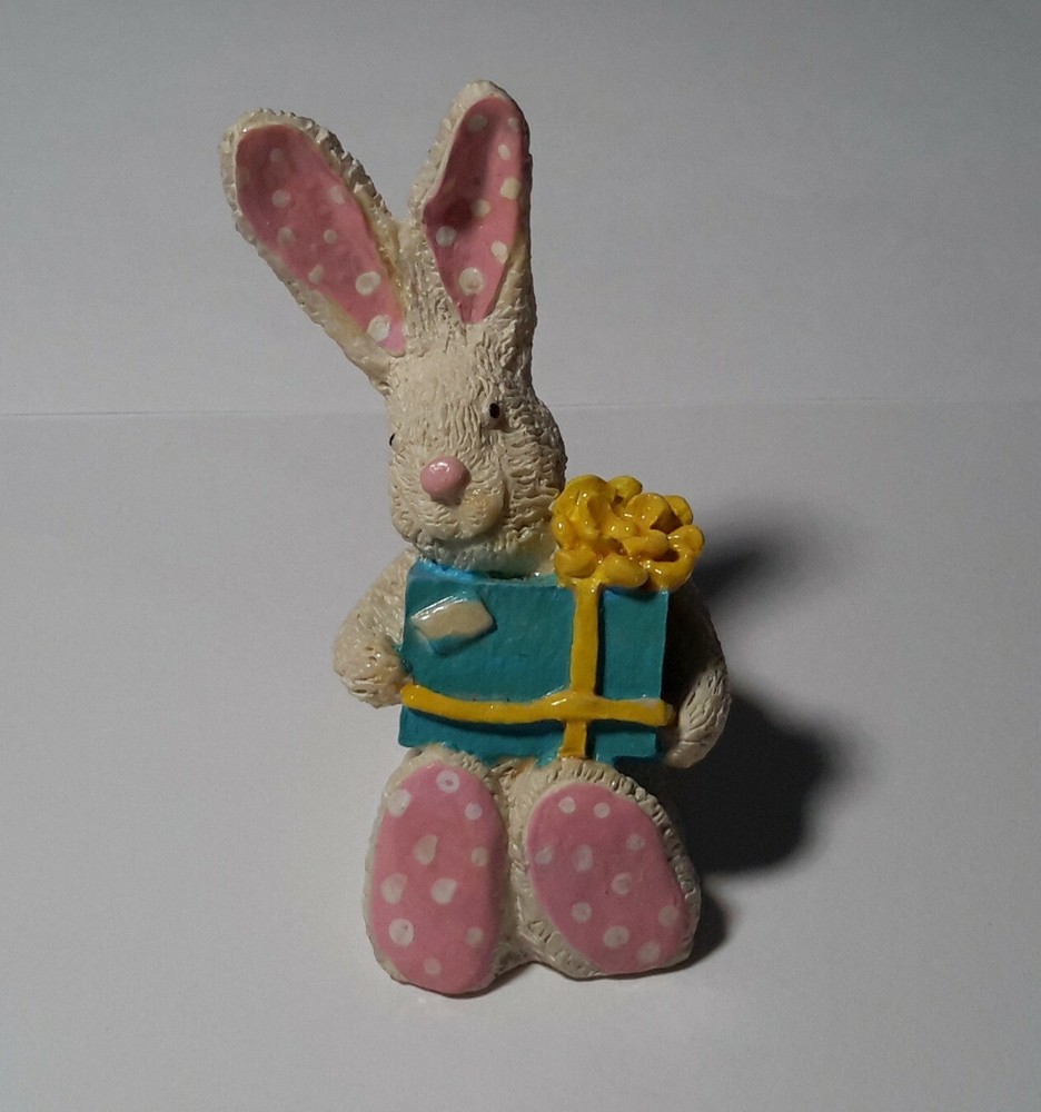 Rabbit Bunny Easter Figurine Rabbit with Gift Box  Vintage  DECOR 2.5"Tall