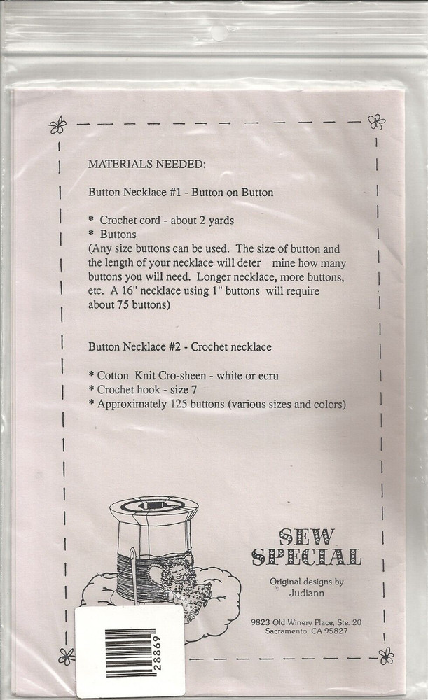 SEW SPECIAL BUTTON NECKLACES IN TWO STYLES SEWING PATTERN