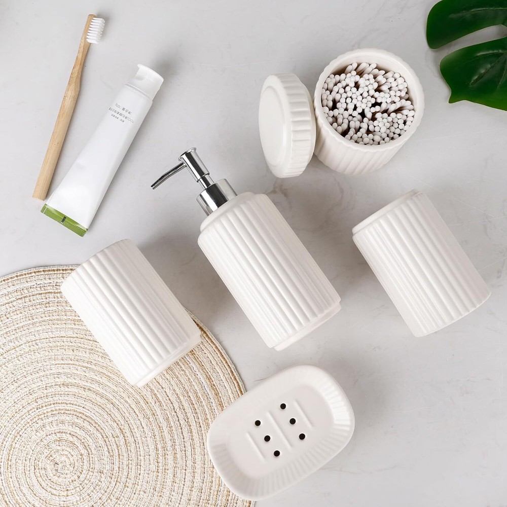 White Bathroom Accessory Set 5PCS,Ceramic Bathroom Accessory Set