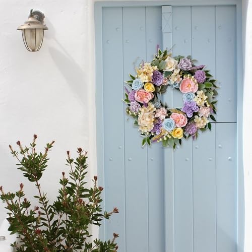 Spring Summer Wreath for Front Door 22 Inch Artificial Floral Multicolor