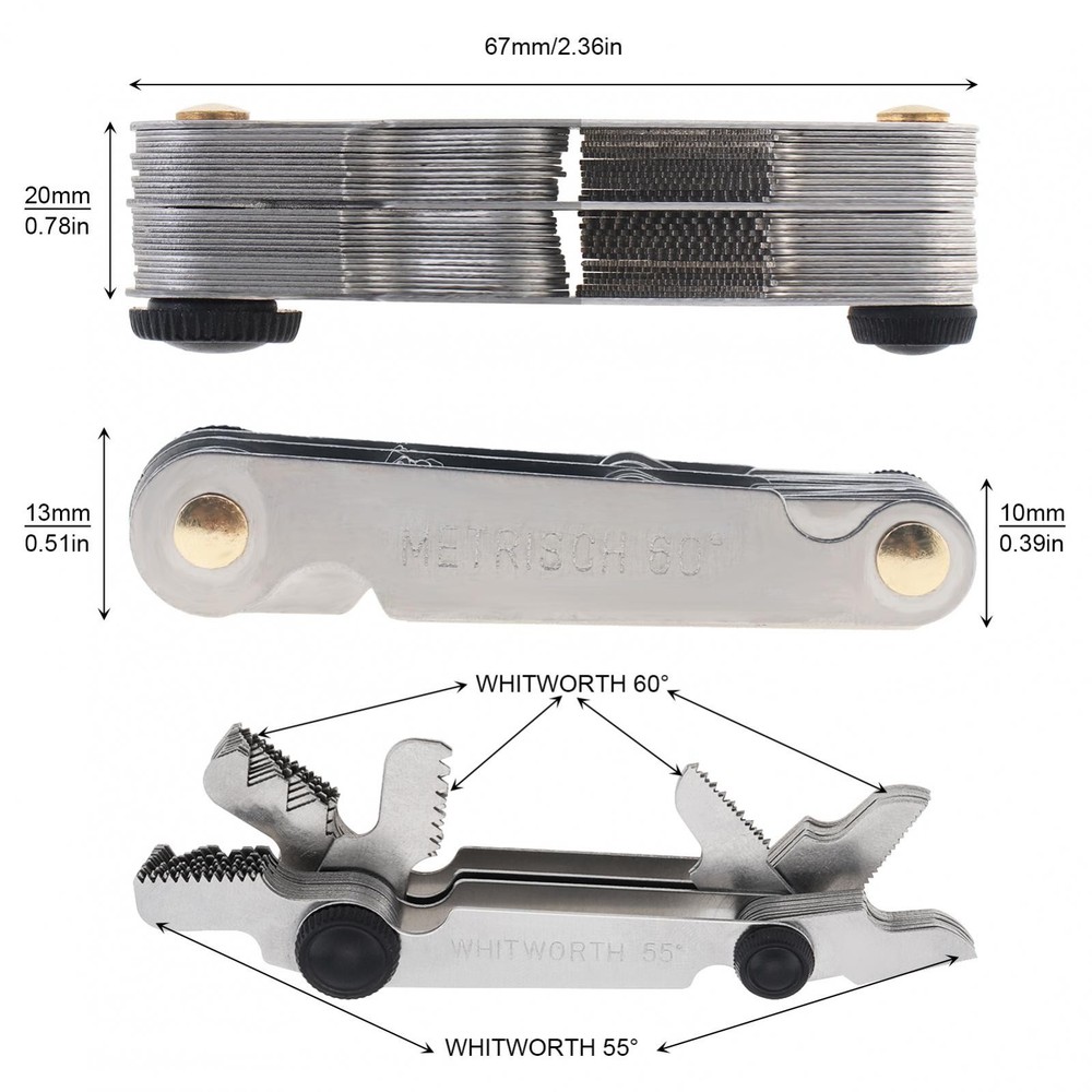 Multi-Size Thread Gauge - Metric & Imperial for Screw Thread Measurement 52PC