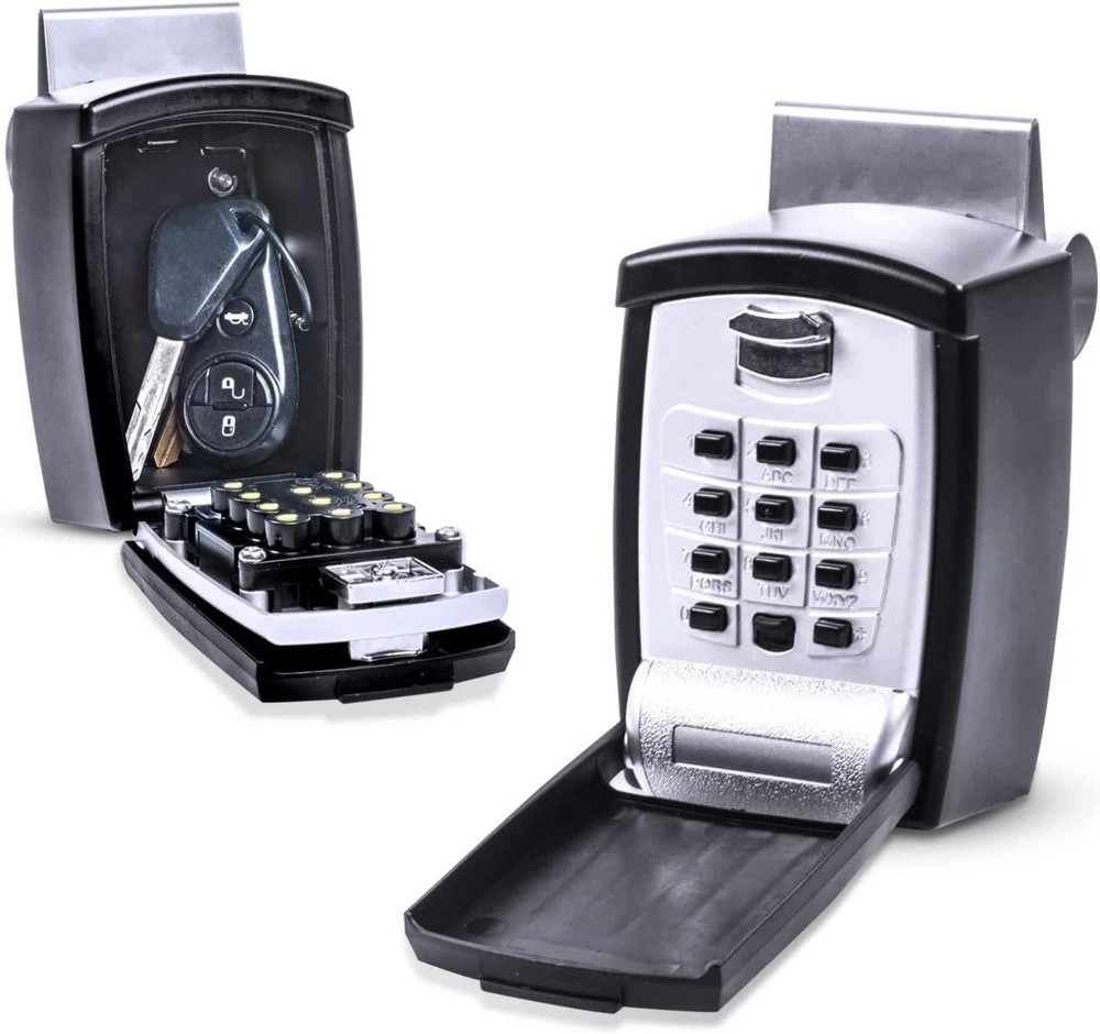 Car Window Punch Button Lock Box, Black- Portable Key Storage Vault Lockbox Fits
