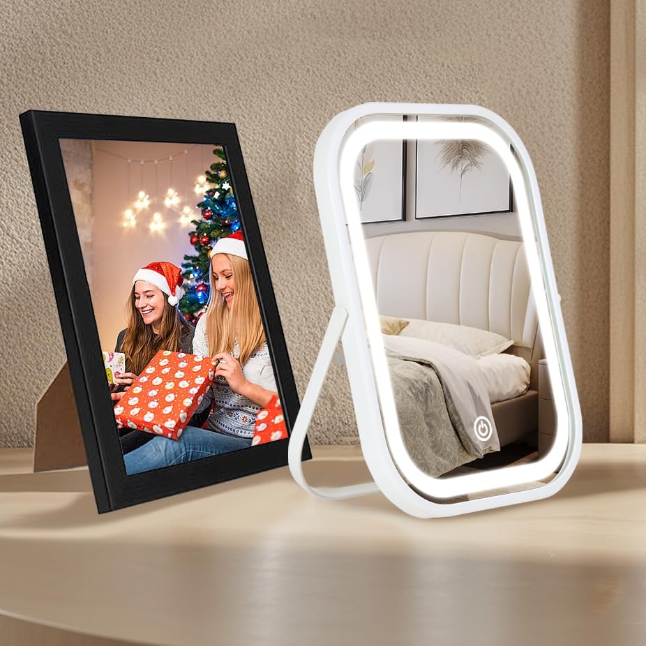 Travel Makeup Mirror with Lights Portable Folding LED Vanity Mirror Dimmable