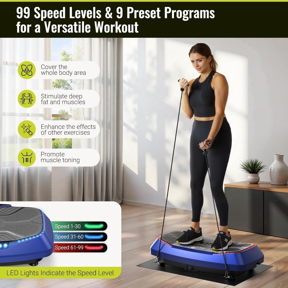 Adjustable Speed Vibration Plate Exercise Machine for Full Body Workout Muscle