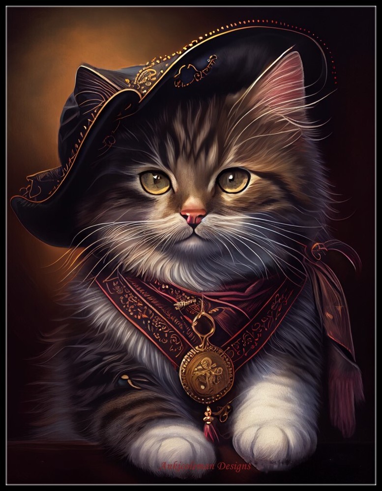 Pirate Kitty - DIY Chart Counted Cross Stitch Patterns Needlework DMC Color