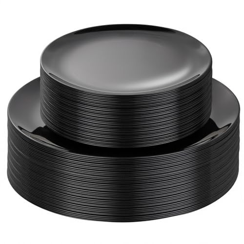 PULOTE Plastic Plates - Include 30 Dinner and 30 Dessert Plates 60 PCS Black