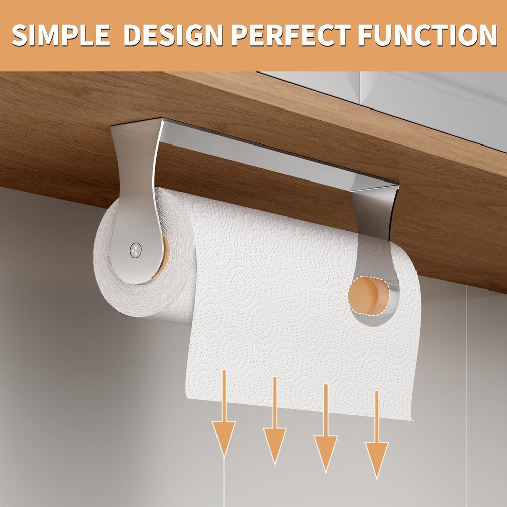 Paper Towel Holder Under Cabinet, Wall Mount for Silver