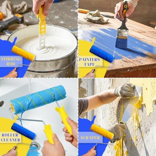 18-Piece Paint Roller Kit with 3.3ft Extension Pole, 4" & 9" Roller Covers,