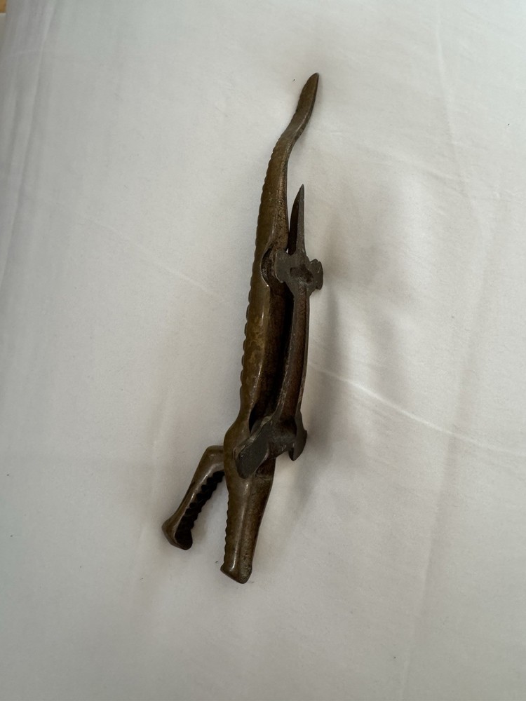 Brass Metal Nut Cracker Alligator Shape 6.5" Vintage