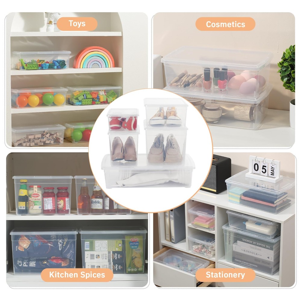 novelinks 6 QT Clear Storage Box Stackable Plastic 6 Qt - 12 Pack