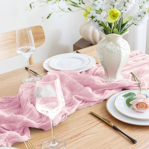 2pcs Cheesecloth Table Runner 120 Inches Boho Gauze 2 PACK Blushing Pink