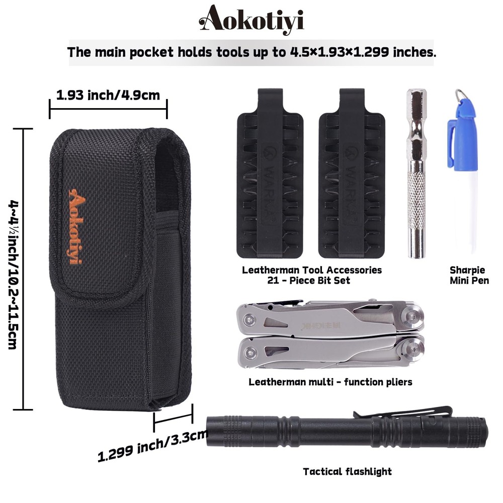 Multitool Sheath - Magnetic Closure EDC Belt Pouch Organizer with Black