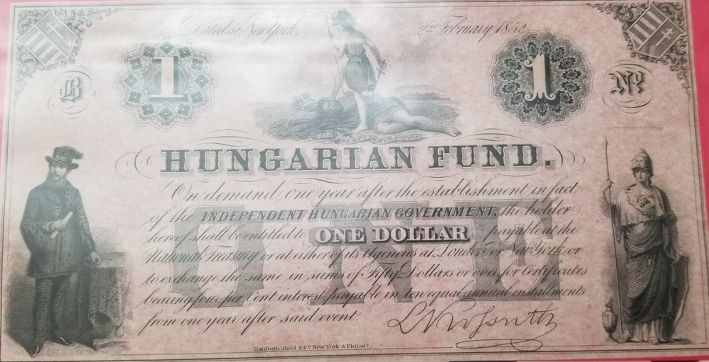 Hungarian Fund One Dollar Note 02/02/1852 AU/UNC