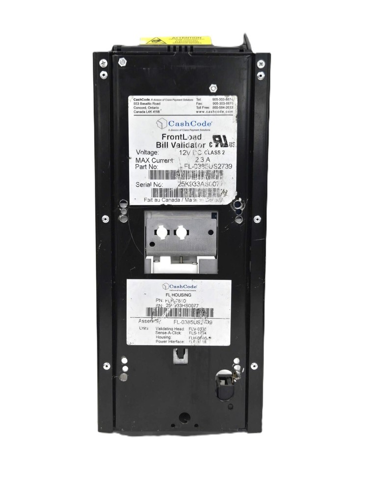 CASH CODE FRONT LOAD BILL VALIDATOR FL-0383US2704 HOUSING
