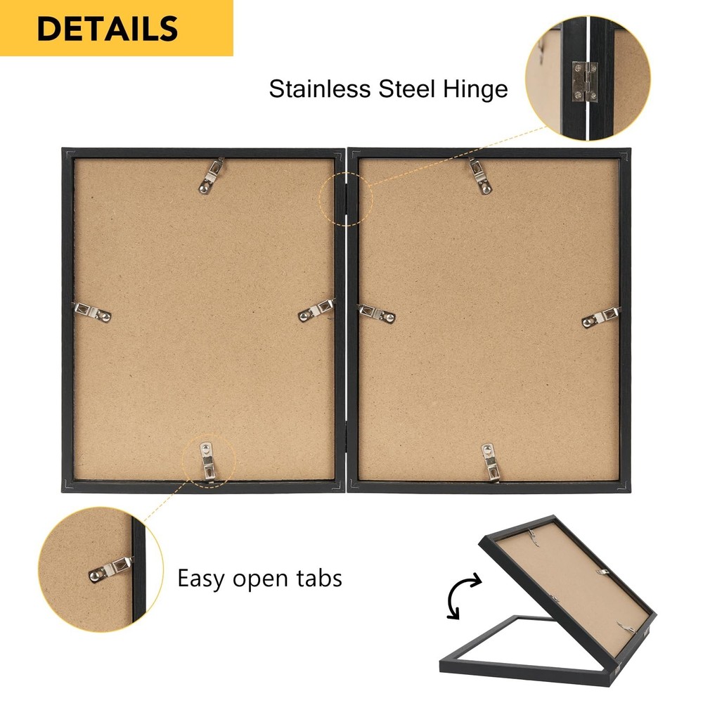 Double 8x10 Picture Frame Hinged Folding Vertical Stand for Tabletop Display,...