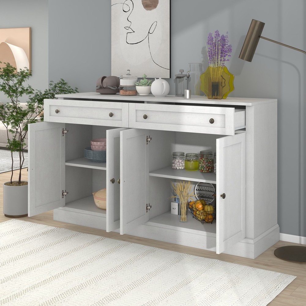Sideboard Buffet Cabinet 2 Drawers 4 Doors Kitchen Buffet Storage Cabinet White
