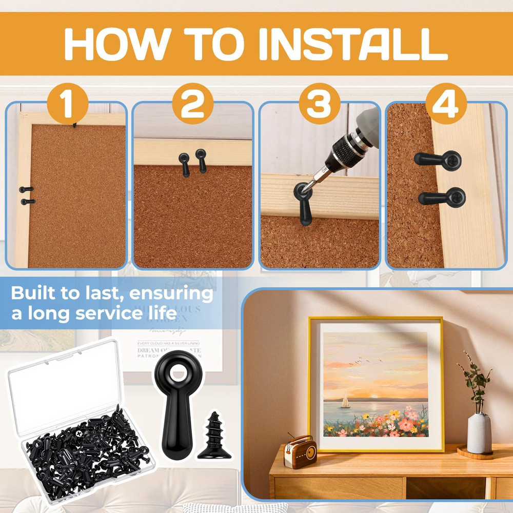 100PCS Black Picture Frame Backing Clips with Screws for Easy Mounting