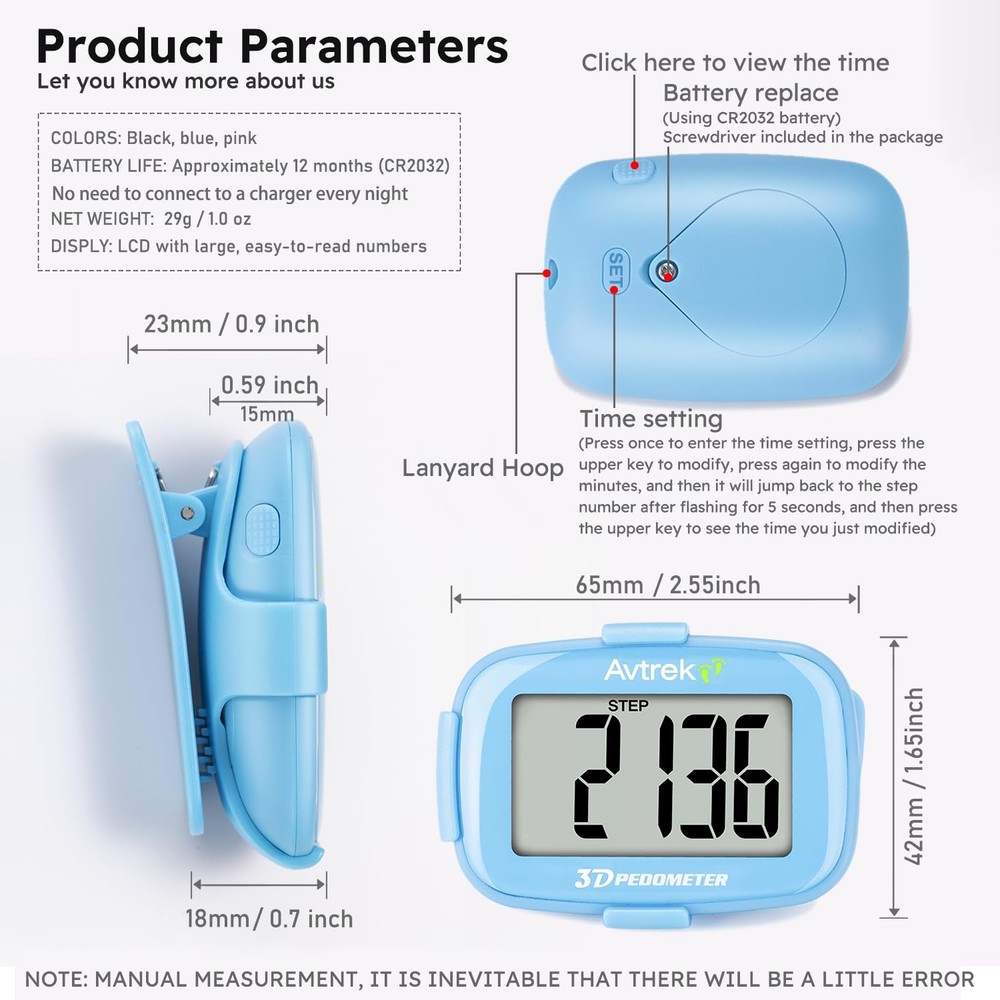 Accurate 3D Step Counter Pedometer Tracker for Walking Simple Pocket Pedomete...