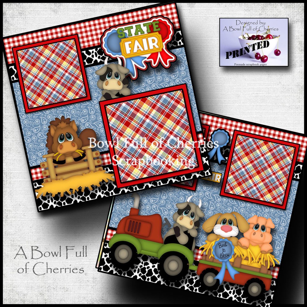 State Fair 2 premade scrapbook pages paper piecing layout printed 4H Cherry