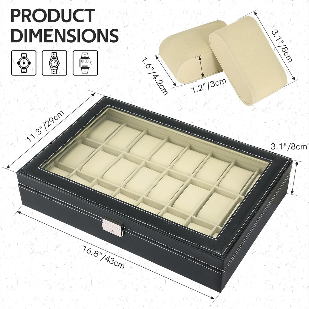 Watch Storage Case 24 Slot Leather Organizer