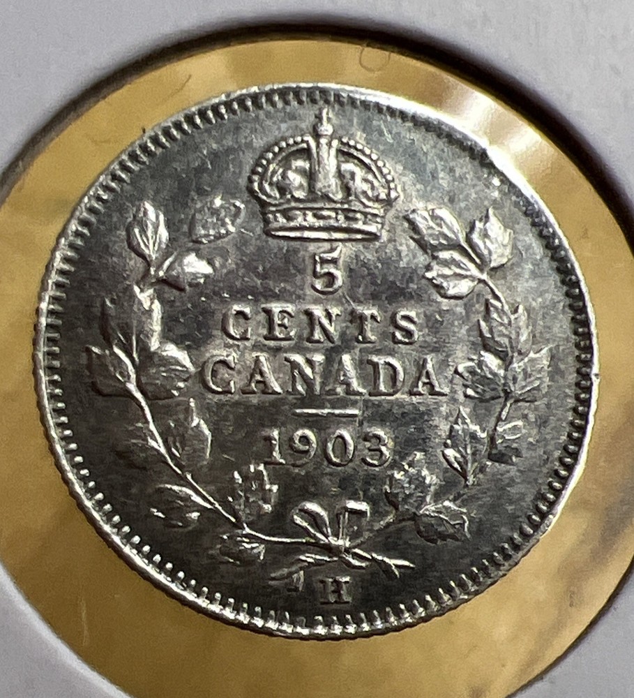 1903-Large H Canada 5 Cent Silver .925 Silver