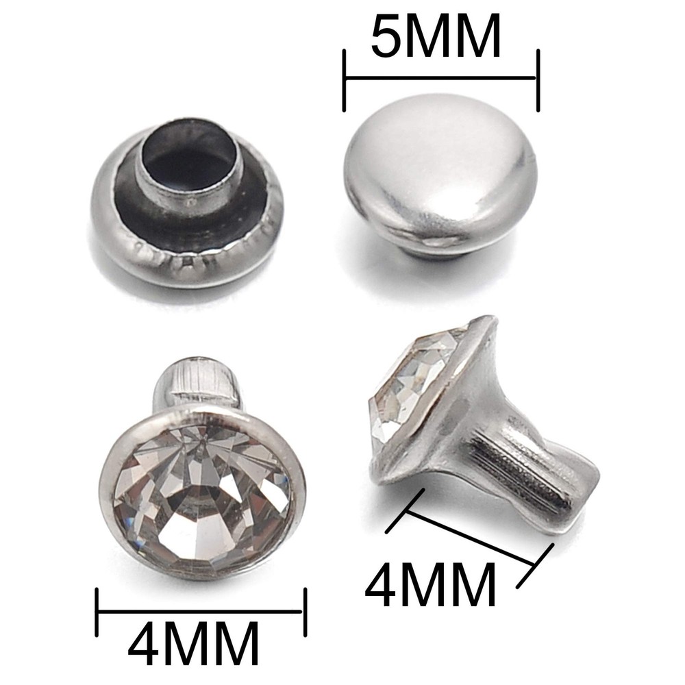 200 Sets Cz White Clear Crystal Rivets Rapid Rhinestone Silver Color Stud Riv...