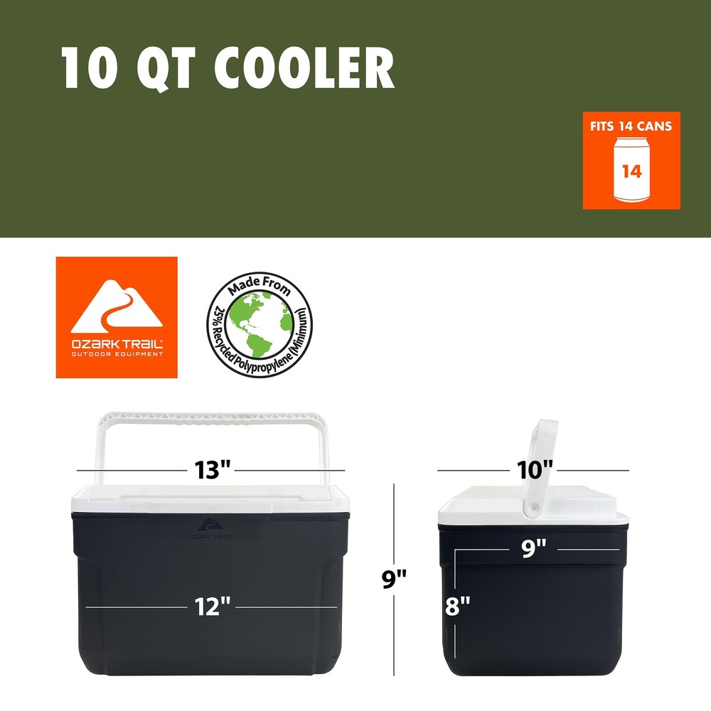 10 Qt 14-Can Hard-Sided Cooler, Gray