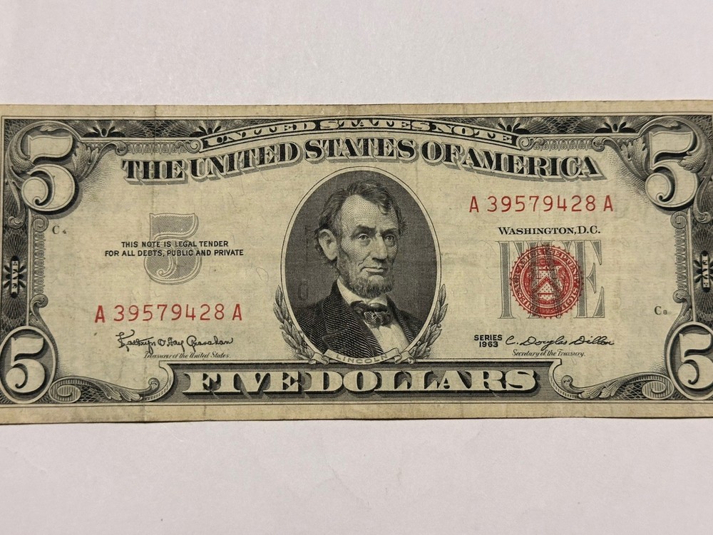 1963 $5 Dollar Red Seal Note AU CRISPY D111