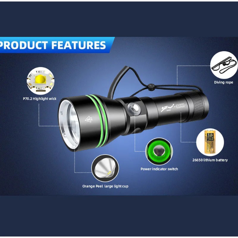 Dive Lights Scuba P70 LED Diving Flashlight Underwater Light Diving Torch