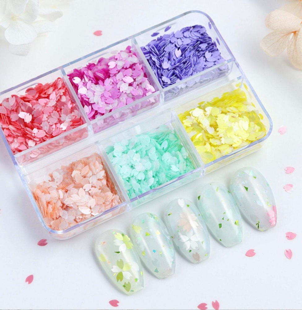 6 Color Bright Spring Sakura Petals Glitter Flake Set