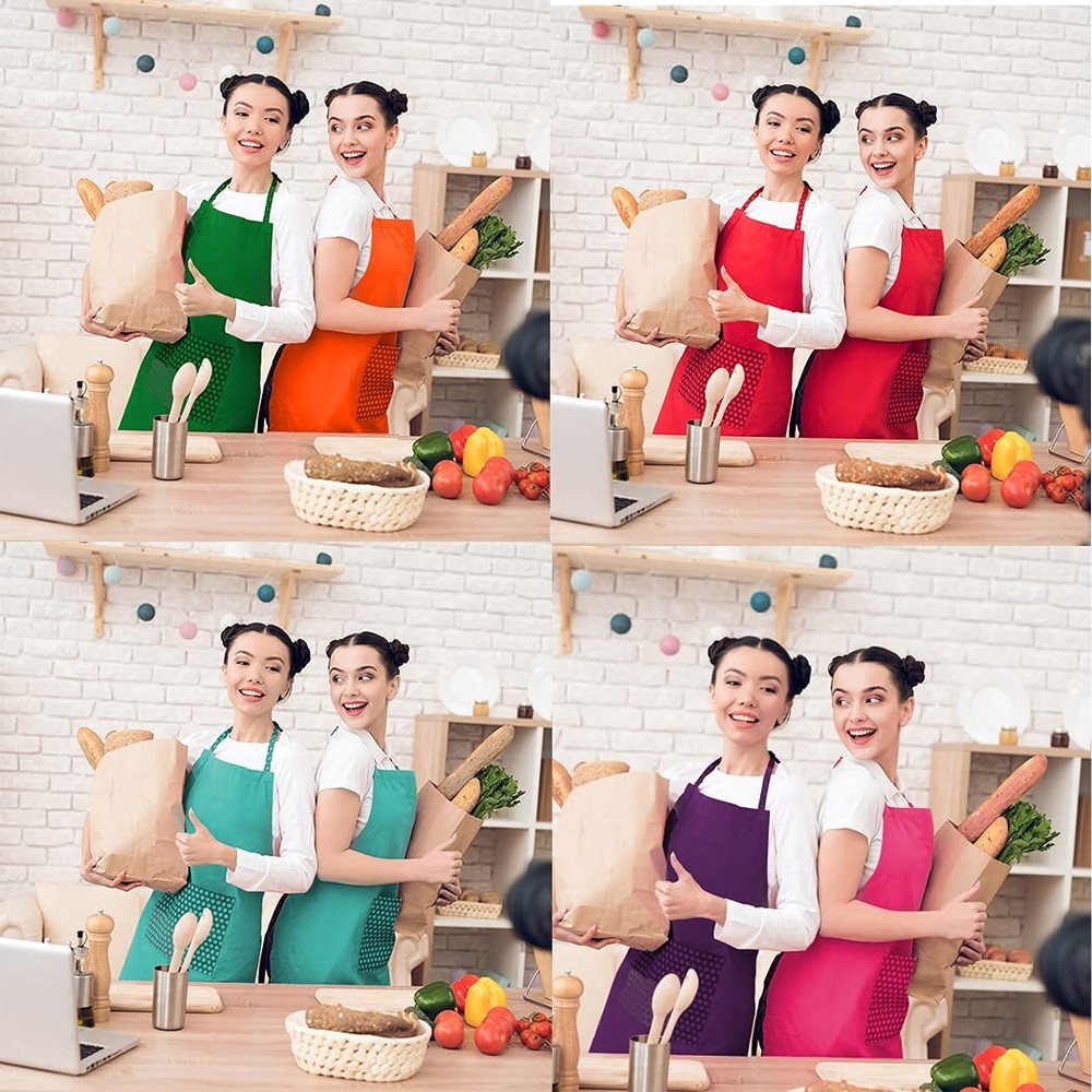 6 PCS Plain Bib Aprons for Women Men BulkMulticolor Apron with 2 Pockets for ...