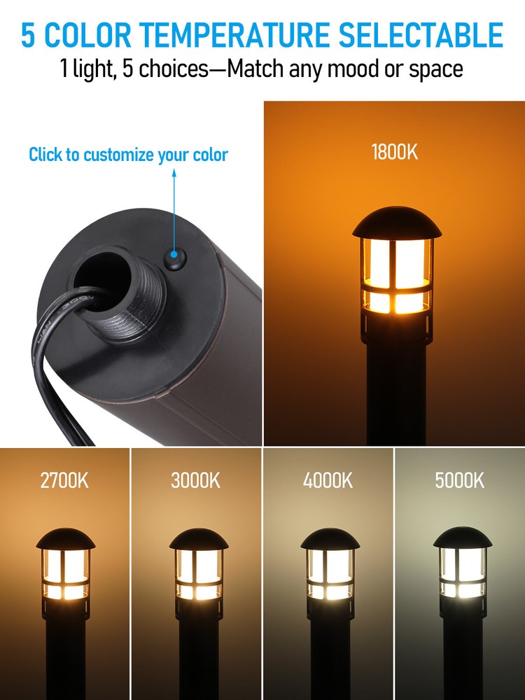 6 Pack 5CCT LED Pathway Landscape Lights, Low Voltage, IP65, Aluminum