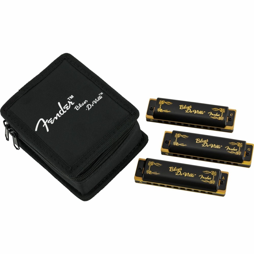 Fender Blues Deville 10-Hole Diatonic Harmonica 3-Pack with Case, Key of C, G, A