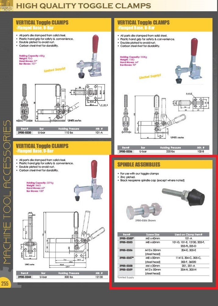 M4 X 20MM TOGGLE CLAMP SPINDLE ASSEMBLY (3900-0358)