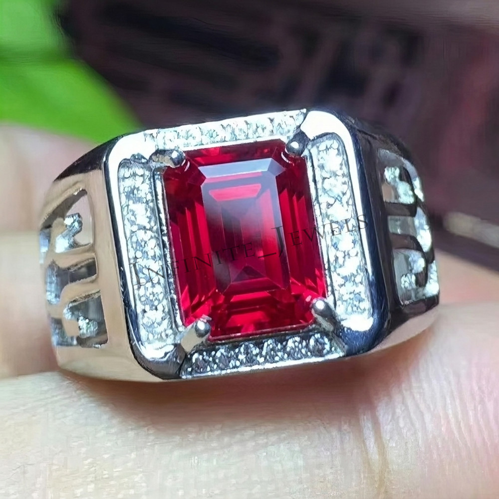 Natural Ruby Ring Men's 925 Sterling Silver Ring Handmade Engagement Man's Ring